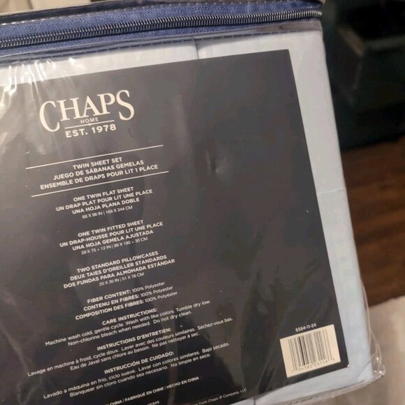 CHAPS by Ralph Lauren Twin Sheet Set w/2 Pillowcases Light Blue+ Texture Stripes - Picture 4 of 4